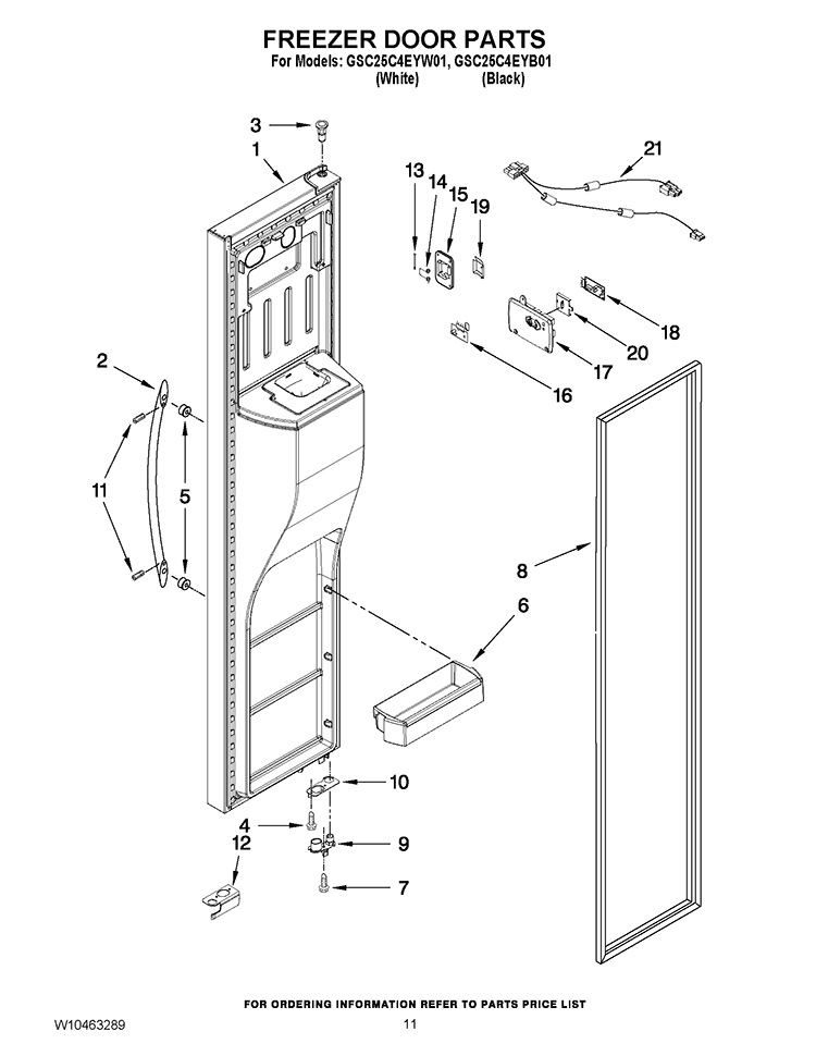 FREEZER DOOR PARTS Diagram and Parts List for GSC25C4EYB01  Whirlpool Refrigerator