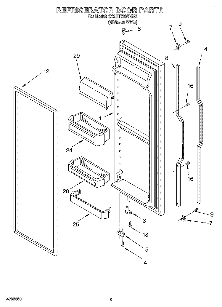 REFRIGERATOR DOOR Diagram and Parts List for 3XART730GW00  Whirlpool Refrigerator