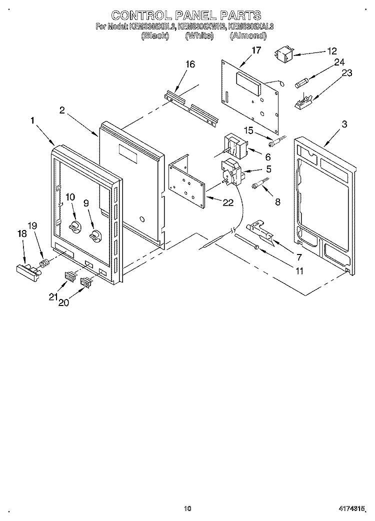 CONTROL PANEL Diagram and Parts List for KEMS306XBL3  KitchenAid Wall Oven