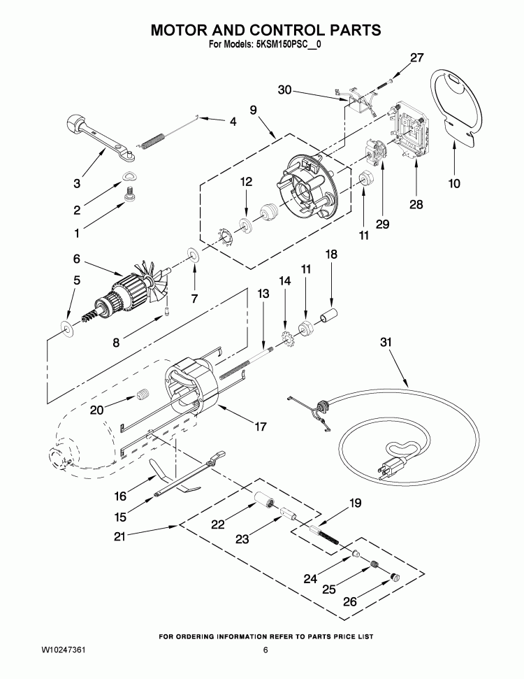 MOTOR AND CONTROL UNIT PARTS Diagram and Parts List for 5KSM150PSCER0  KitchenAid Mixer