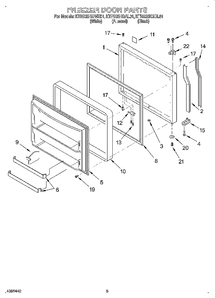 FREEZER DOOR Diagram and Parts List for KTRS25KGWH01  KitchenAid Refrigerator
