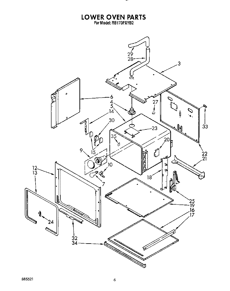 LOWER OVEN Diagram and Parts List for RB170PXYQ2  Whirlpool Wall Oven