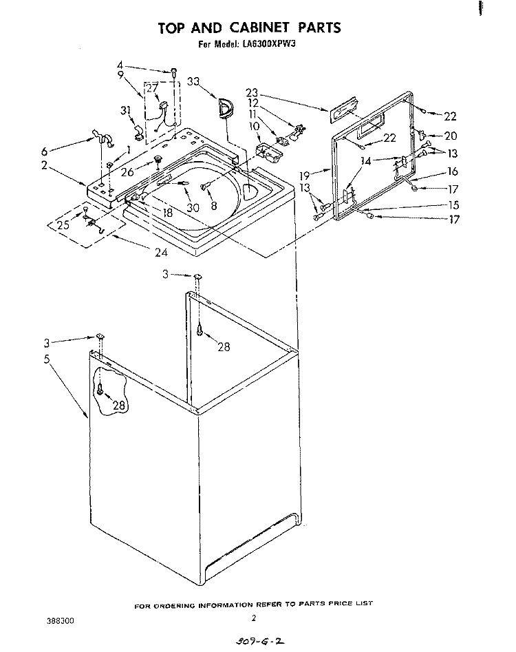 TOP AND CABINET, NOT ILLUSTRATED AND OPTIONAL Diagram and Parts List for LA6300XPW3  Whirlpool Washer
