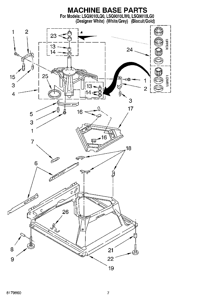 MACHINE BASE Diagram and Parts List for LSQ9010LW0  Whirlpool Washer