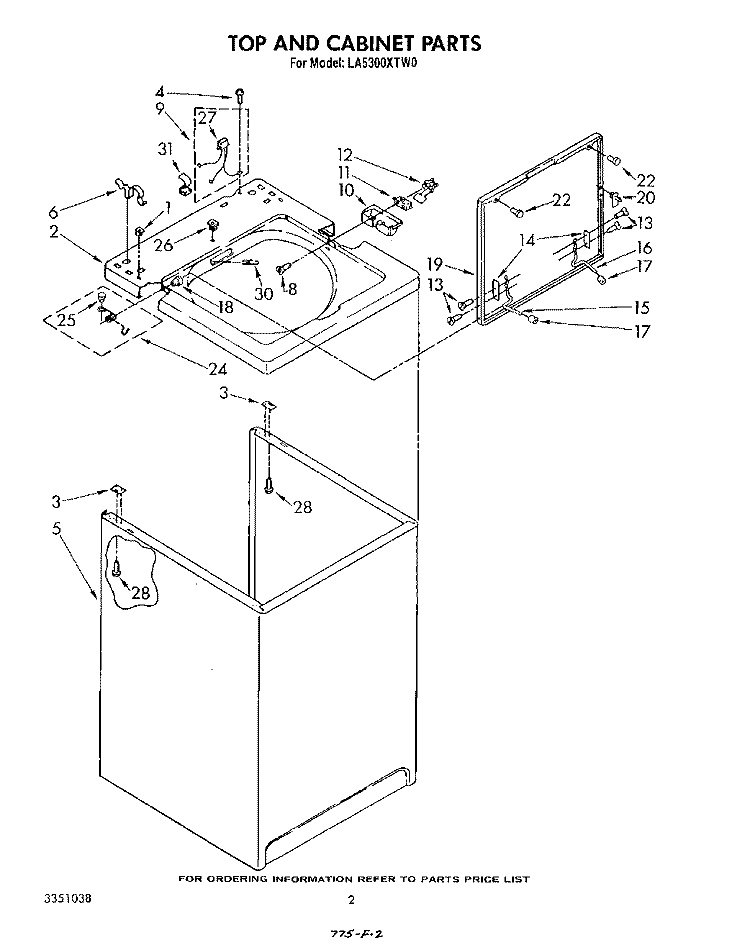 TOP AND CABINET, LIT/OPTIONAL Diagram and Parts List for LA5300XTW0  Whirlpool Washer