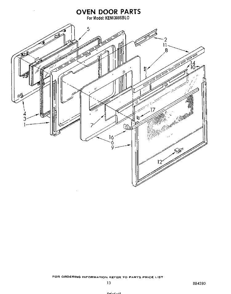 OVEN DOOR Diagram and Parts List for KEMI300SBL0  KitchenAid Microwave Oven Combo