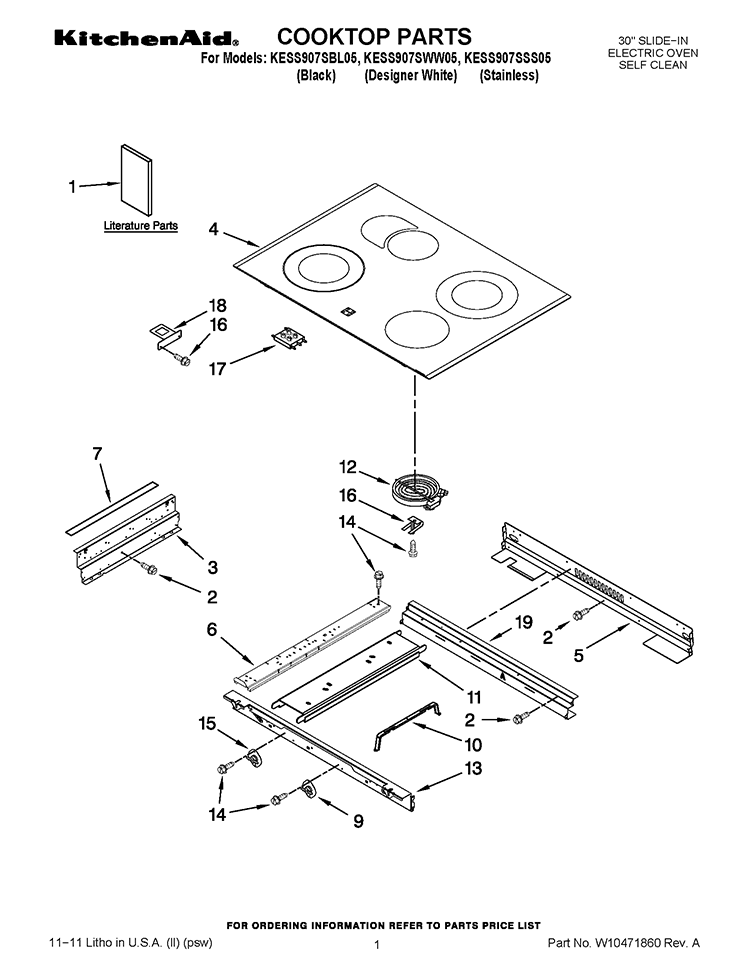 COOKTOP PARTS Diagram and Parts List for KESS907SBL05  KitchenAid Range