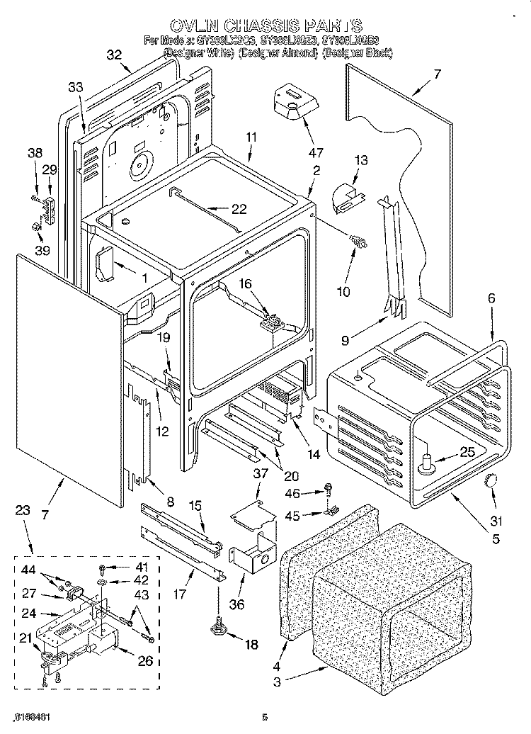 OVEN CHASSIS Diagram and Parts List for GY396LXGB3  Whirlpool Range