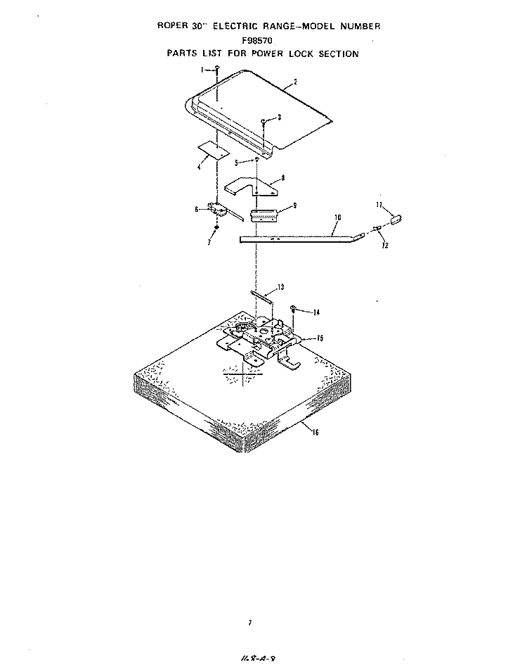 POWER LOCK Diagram and Parts List for F9857W0  Roper Range