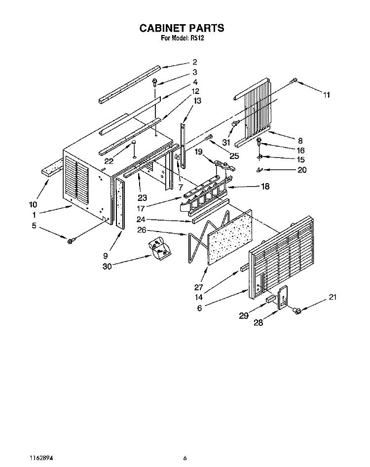 CABINET Diagram and Parts List for R512  Whirlpool Air Conditioner