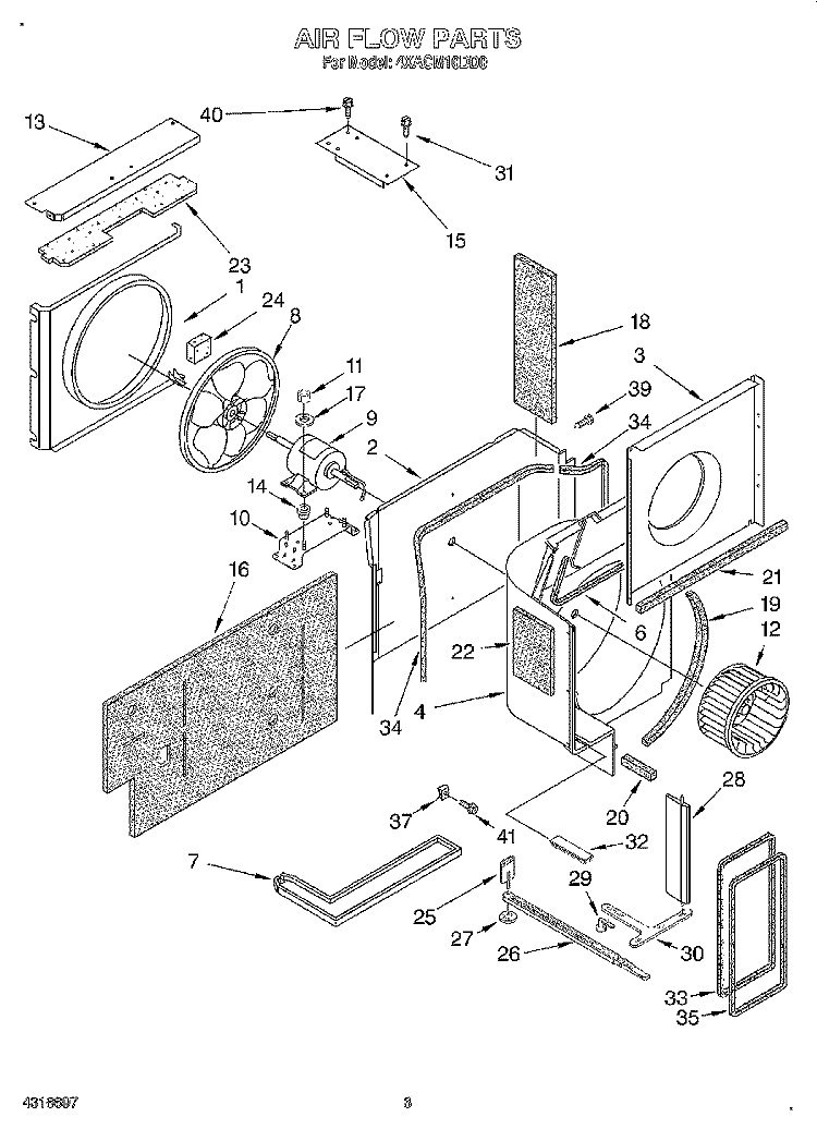 AIR FLOW Diagram and Parts List for 4XACM10DD0  Whirlpool Air Conditioner