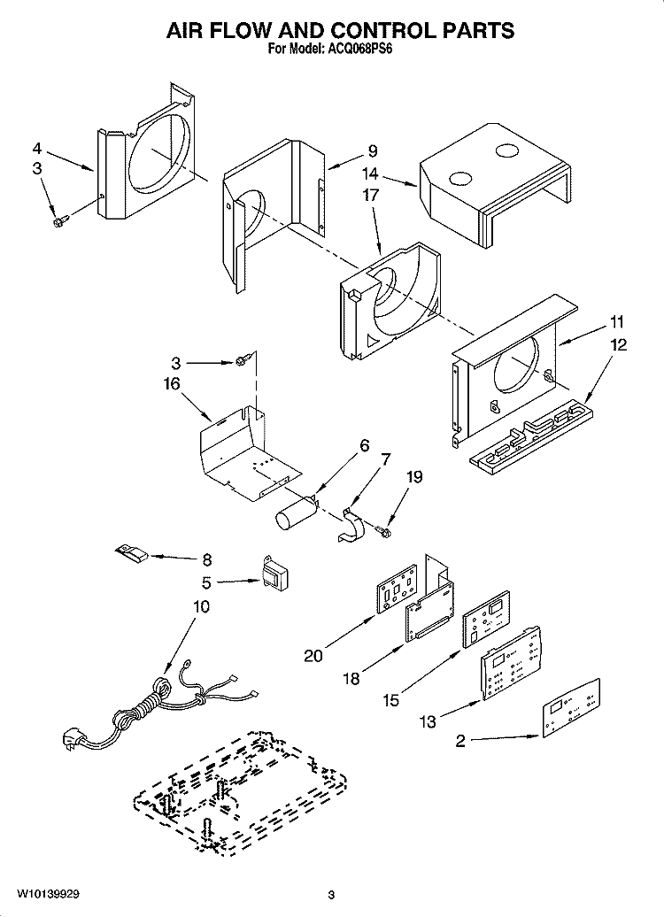 AIR FLOW AND CONTROL PARTS Diagram and Parts List for ACQ068PS6  Whirlpool Air Conditioner