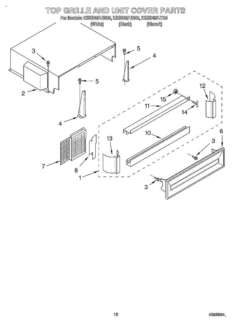 TOP GRILLE AND UNIT COVER Diagram and Parts List for KSSS48FJT00  KitchenAid Refrigerator