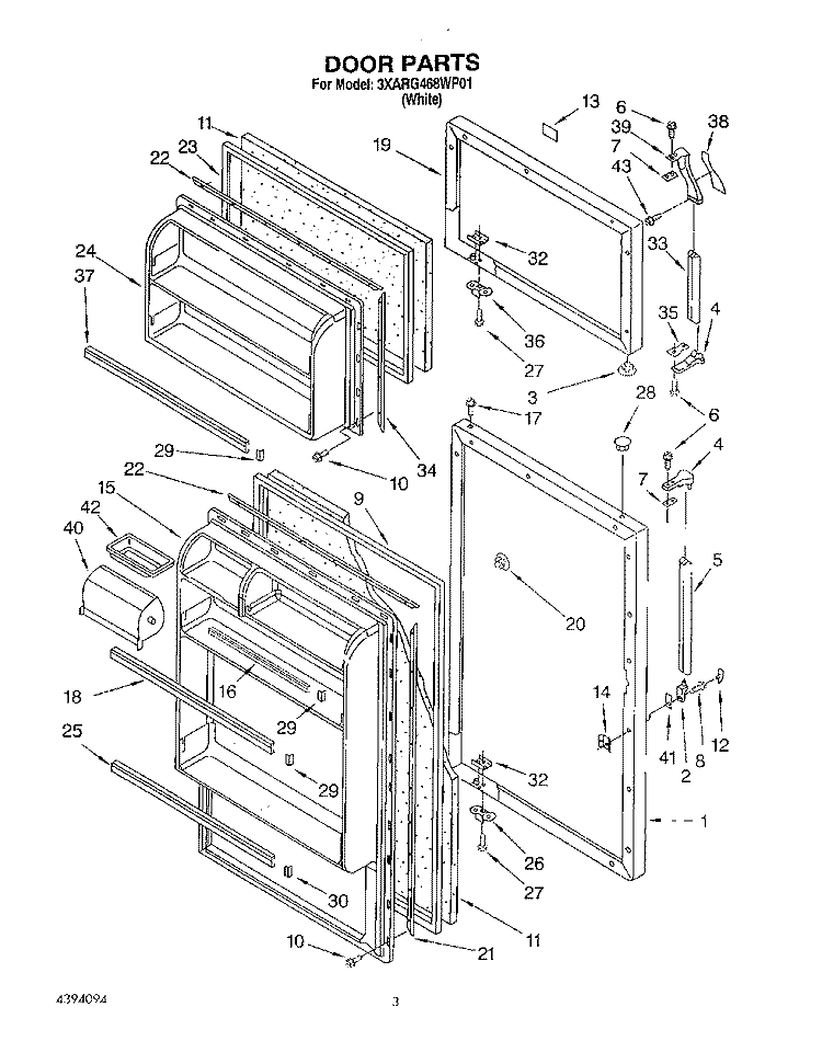 DOOR Diagram and Parts List for 3XARG468WP01  Whirlpool Refrigerator