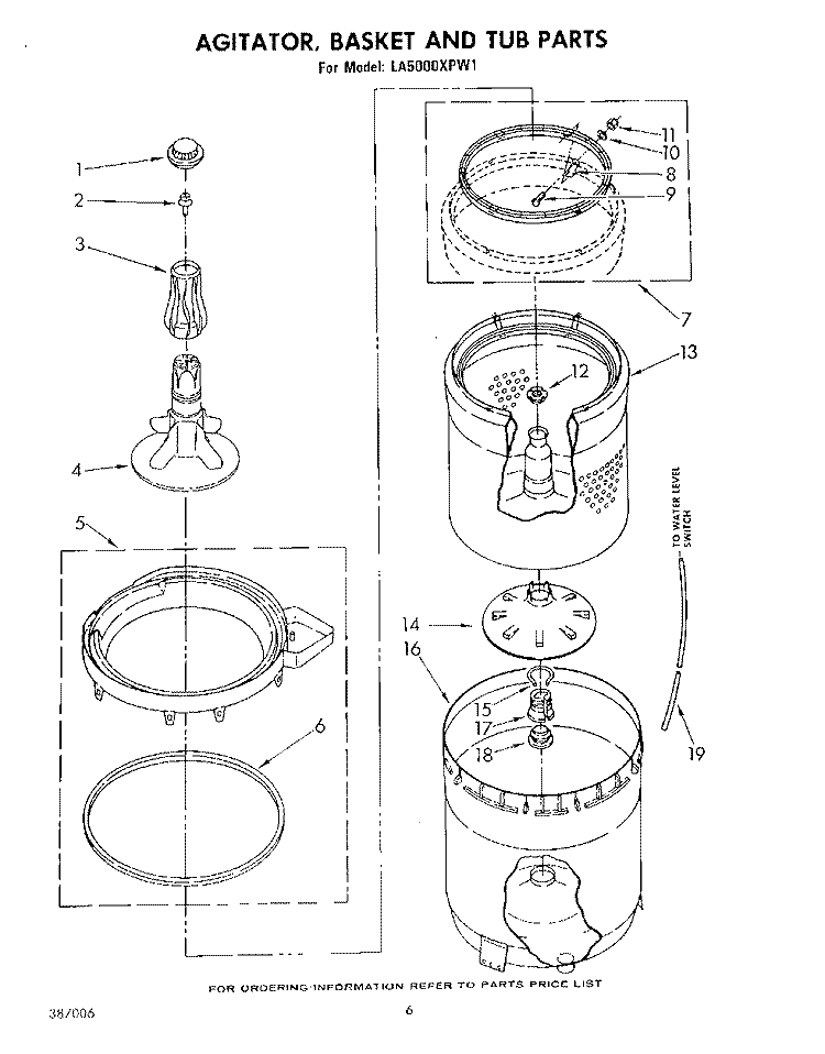 AGITATOR, BASKET AND TUB Diagram and Parts List for LA5000XPW1  Whirlpool Washer