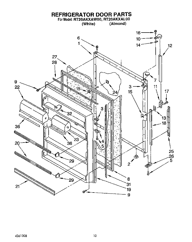 REFRIGERATOR DOOR, LIT/OPTIONAL Diagram and Parts List for RT20AKXAW00  Roper Refrigerator