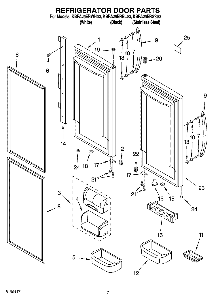 REFRIGERATOR DOOR PARTS Diagram and Parts List for KBFA25ERBL00  KitchenAid Refrigerator