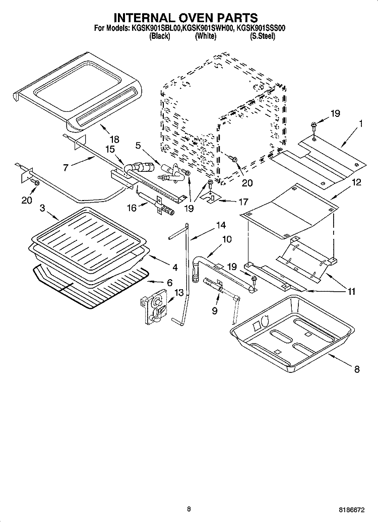 INTERNAL OVEN PARTS Diagram and Parts List for KGSK901SBL00  KitchenAid Range