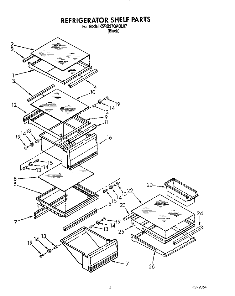 REFRIGERATOR SHELF Diagram and Parts List for KSRB27QABL07  KitchenAid Refrigerator