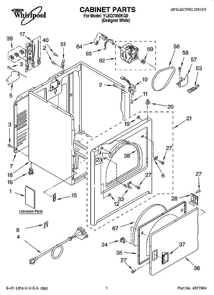 CABINET PARTS Diagram and Parts List for YLEQ7000KQ0  Whirlpool Dryer