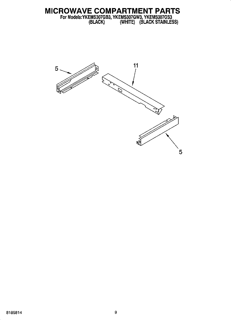 MICROWAVE COMPARTMENT PARTS Diagram and Parts List for YKEMS307GS3  KitchenAid Microwave Oven Combo