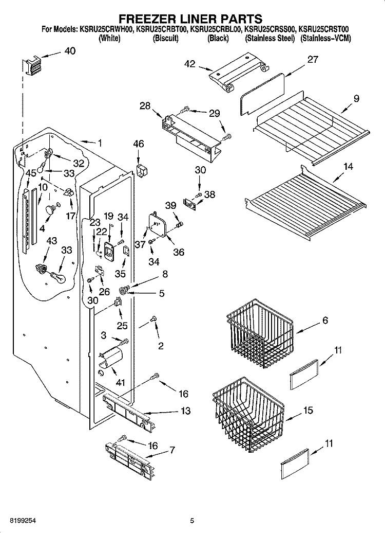 FREEZER LINER PARTS Diagram and Parts List for KSRU25CRBL00  KitchenAid Refrigerator