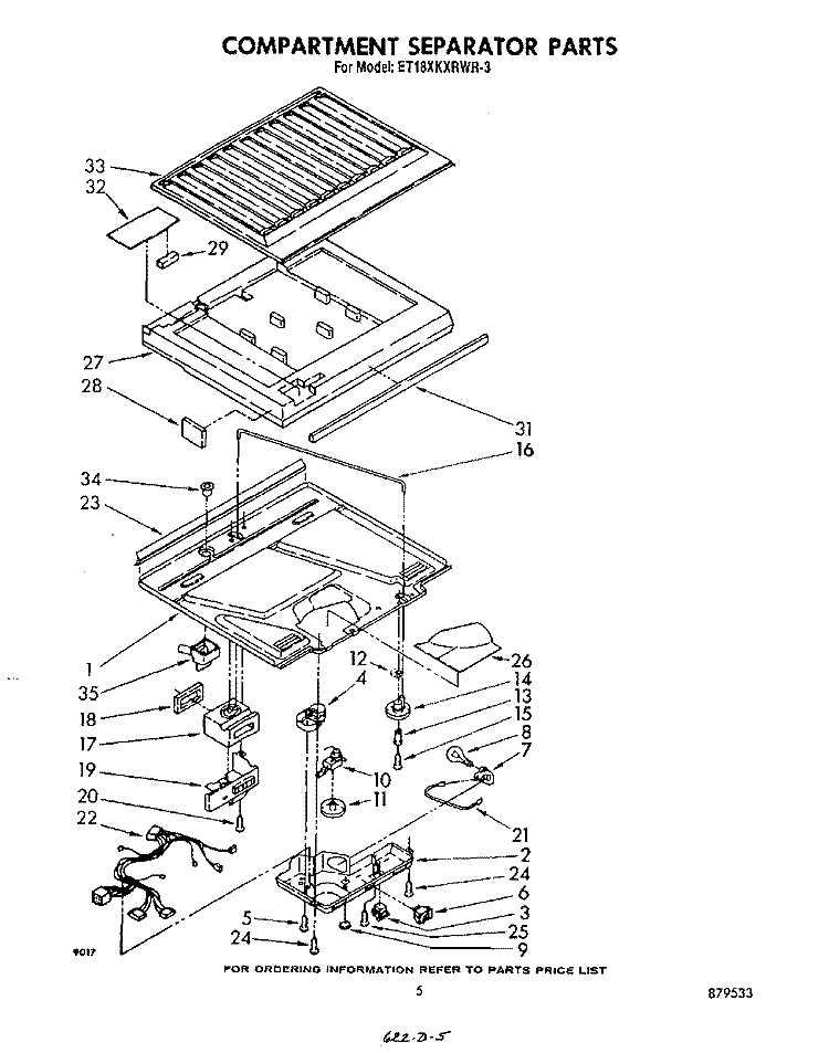 COMPARTMENT SEPARATOR Diagram and Parts List for ET18XKXRWR3  Whirlpool Refrigerator