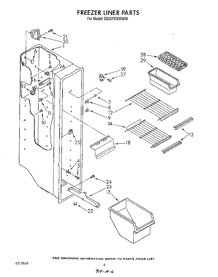 FREEZER LINER Diagram and Parts List for ED20PKXWG00  Whirlpool Refrigerator
