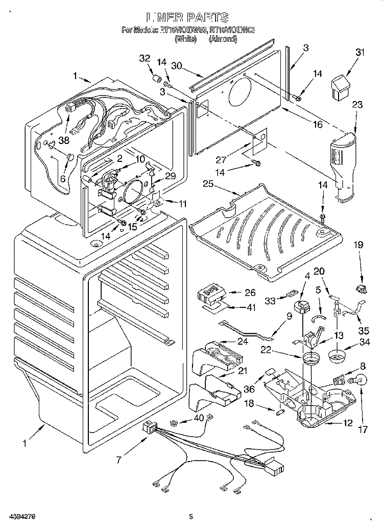 LINER Diagram and Parts List for RT16VKXDN03  Roper Refrigerator