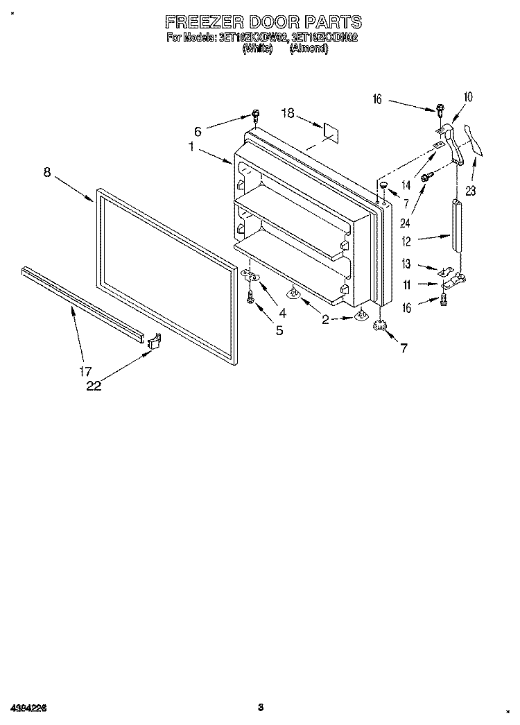 FREEZER DOOR Diagram and Parts List for 3ET18ZKXDW02  Whirlpool Refrigerator
