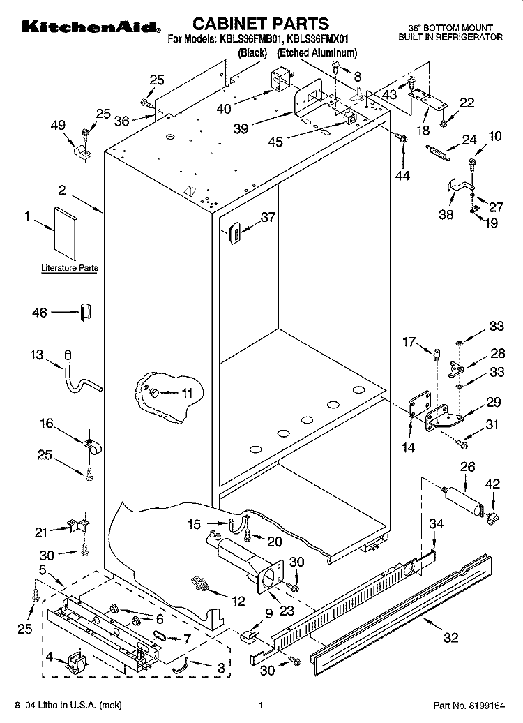 CABINET PARTS Diagram and Parts List for KBLS36FMB01  KitchenAid Refrigerator