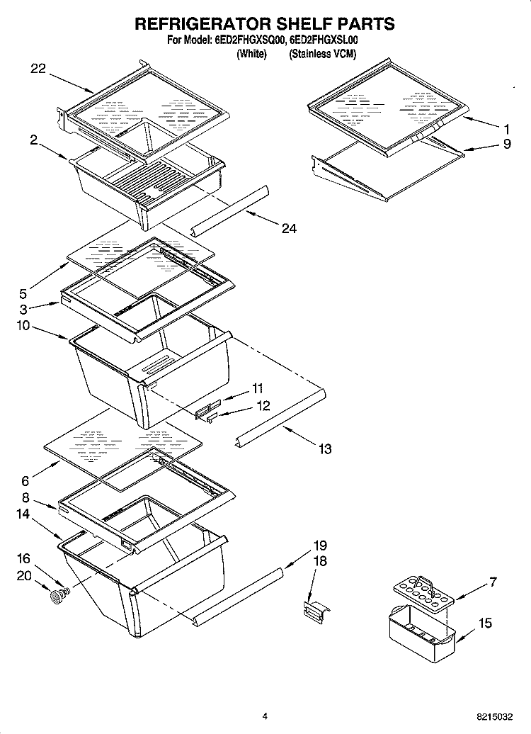 REFRIGERATOR SHELF PARTS Diagram and Parts List for 6ED2FHGXSL00  Whirlpool Refrigerator