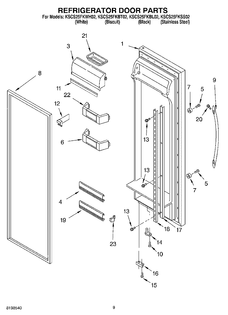 REFRIGERATOR DOOR PARTS Diagram and Parts List for KSCS25FKSS02  KitchenAid Refrigerator