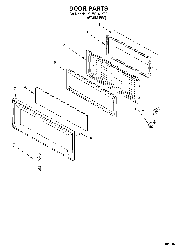 DOOR Diagram and Parts List for KHMS145KSS0  KitchenAid Microwave