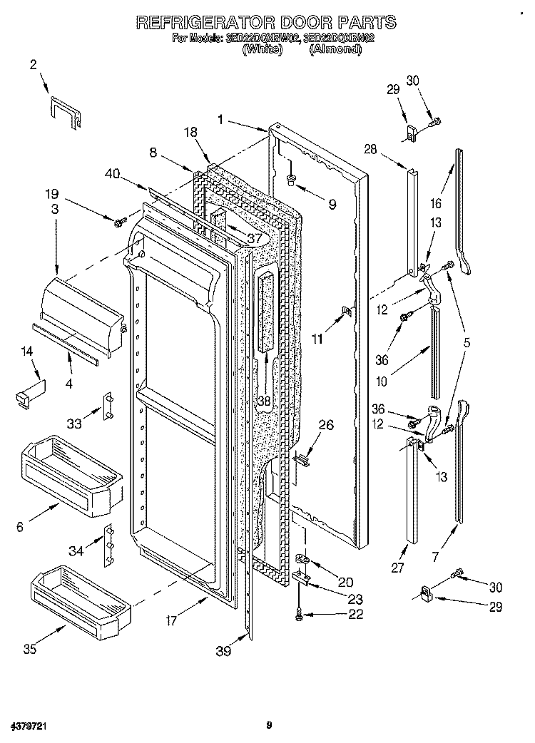 REFRIGERATOR DOOR Diagram and Parts List for 3ED22DQXBN02  Whirlpool Refrigerator
