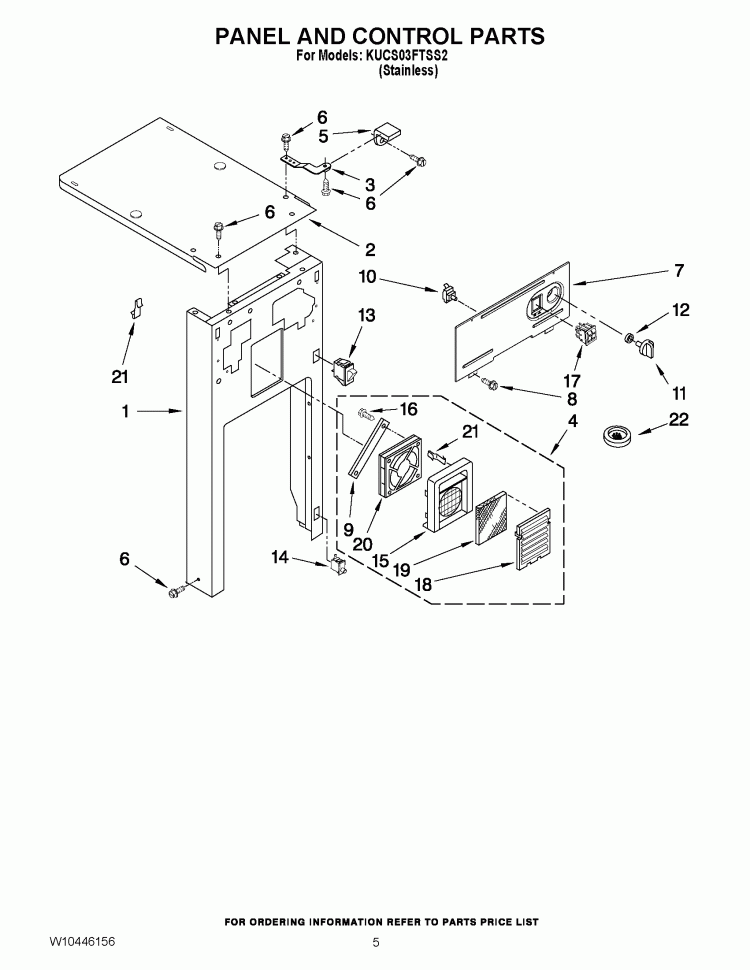 PANEL AND CONTROL PARTS Diagram and Parts List for KUCS03FTSS2  KitchenAid Trash Compactor