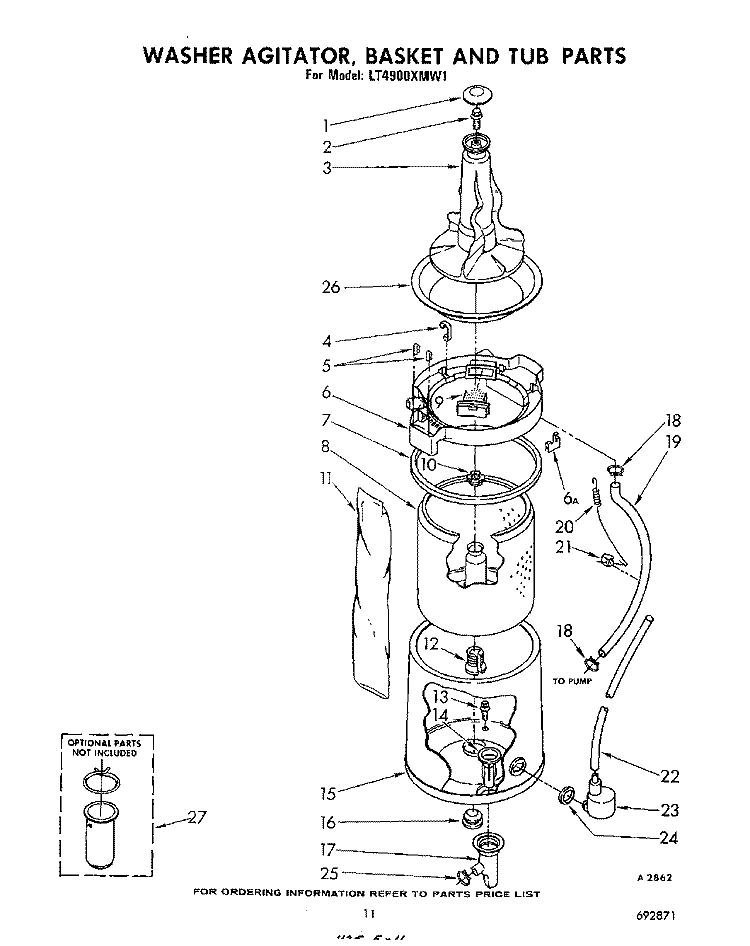 WASHER AGITATOR, BASKET AND TUB Diagram and Parts List for LT4900XMW1  Whirlpool Washer Dryer Combo
