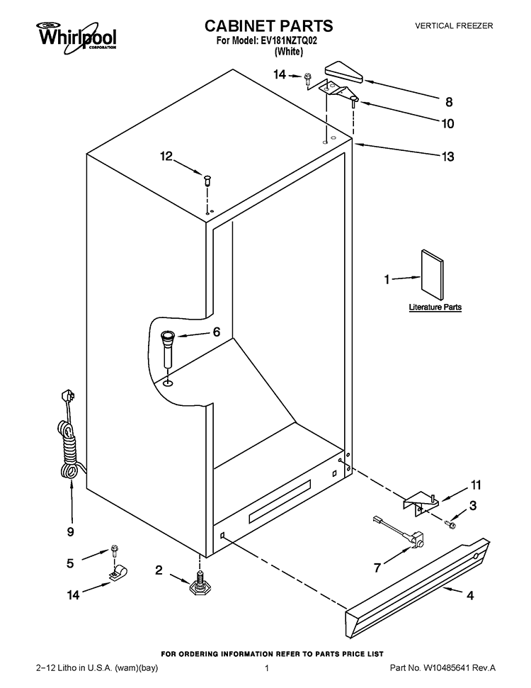 CABINET PARTS Diagram and Parts List for EV181NZTQ02  Whirlpool Freezer