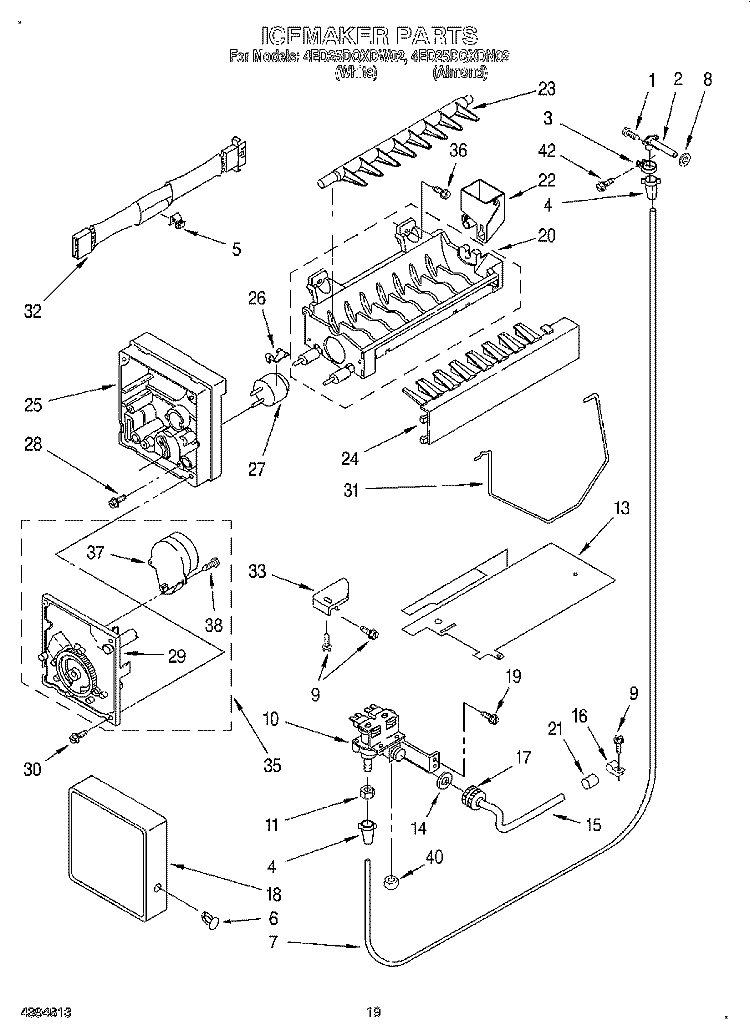 ICE MAKER, LIT/OPTIONAL Diagram and Parts List for 4ED25DQXDW02  Whirlpool Refrigerator