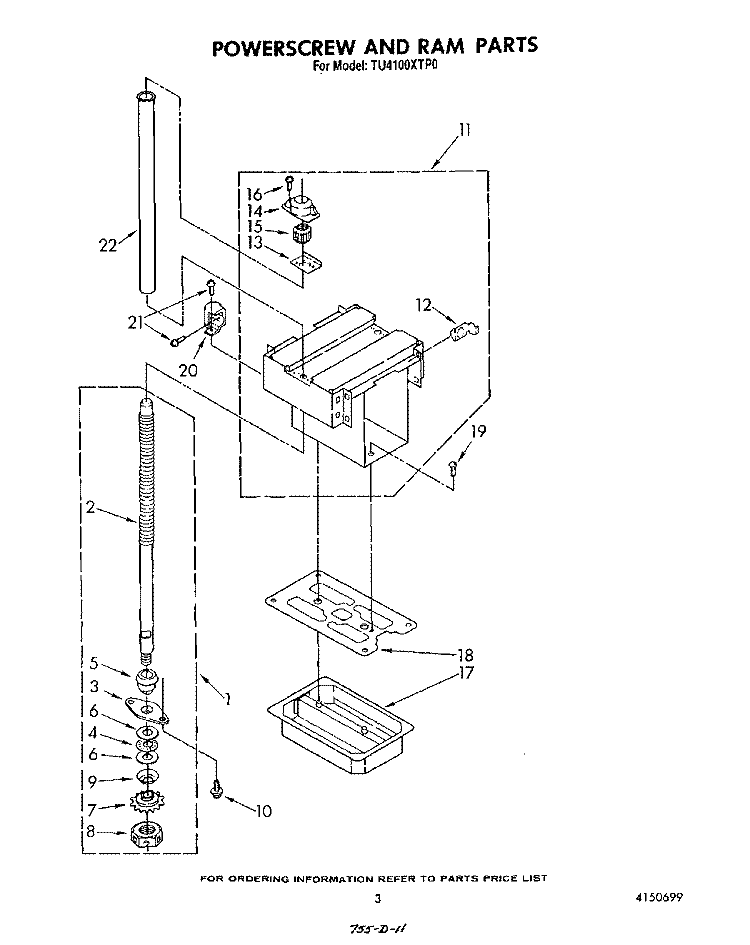 POWERSCREW AND RAM Diagram and Parts List for TU4100XTP0  Whirlpool Trash Compactor