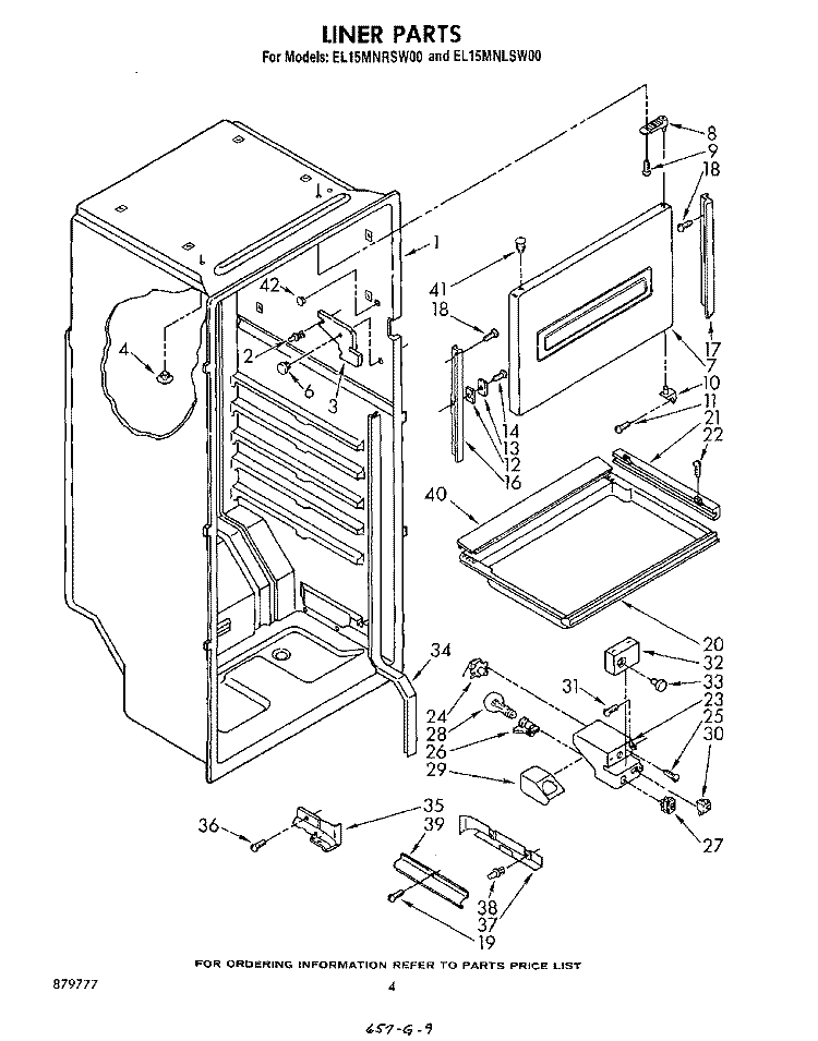 LINER, LIT/OPTIONAL Diagram and Parts List for EL15MNLSW00  Whirlpool Refrigerator