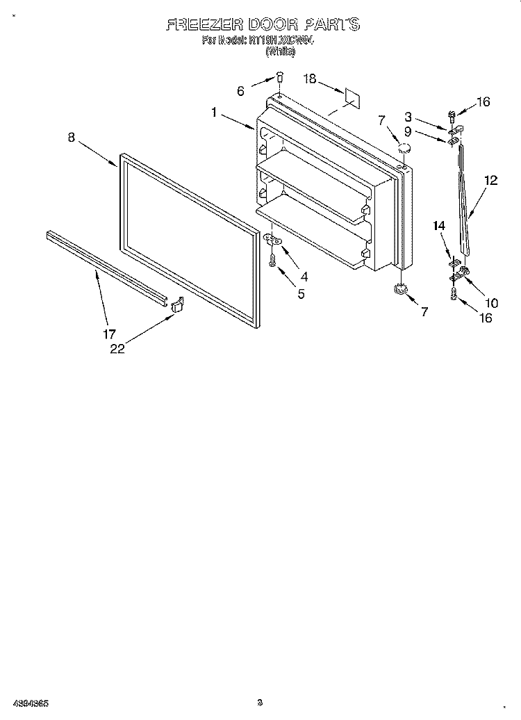 FREEZER DOOR Diagram and Parts List for RT18HDXDW04  Roper Refrigerator