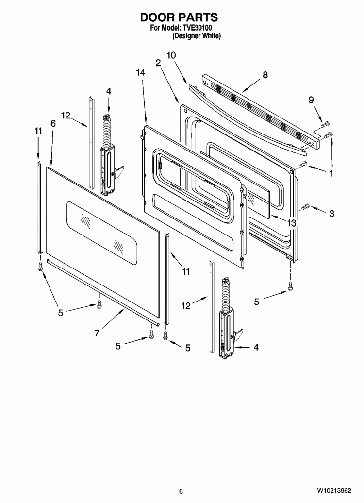 DOOR PARTS, OPTIONAL PARTS Diagram and Parts List for TVE30100  Whirlpool Range
