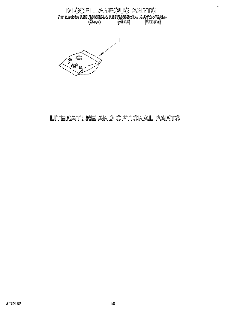 MISCELLANEOUS, LIT/OPTIONAL Diagram and Parts List for KUDR24SEWH4  KitchenAid Dishwasher