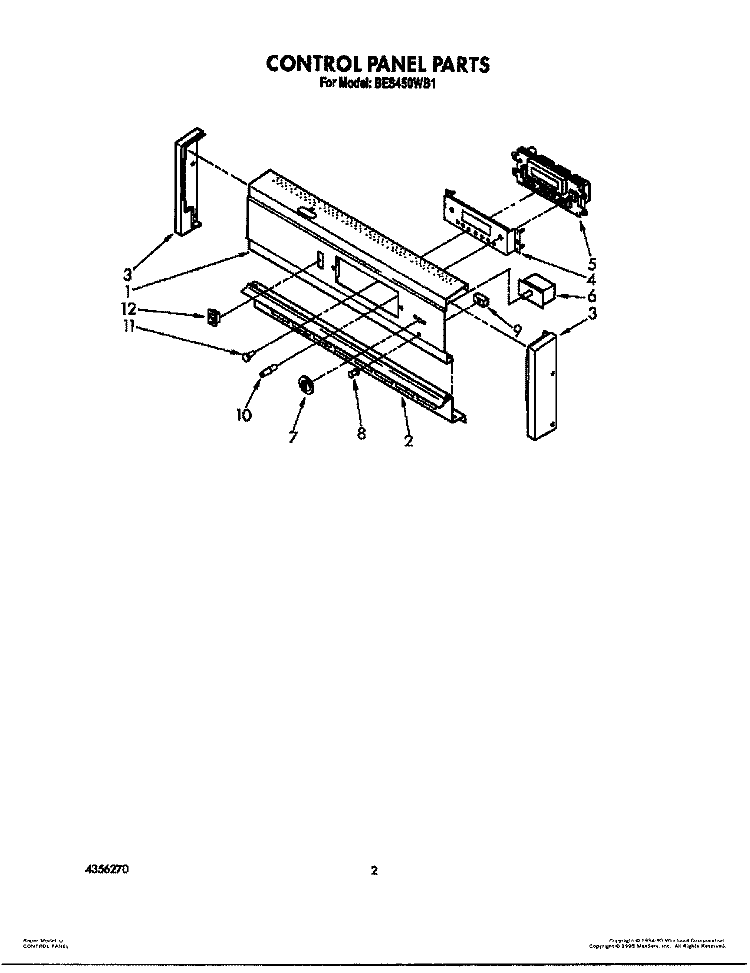 CONTROL PANEL Diagram and Parts List for BES450WB1  Roper Range