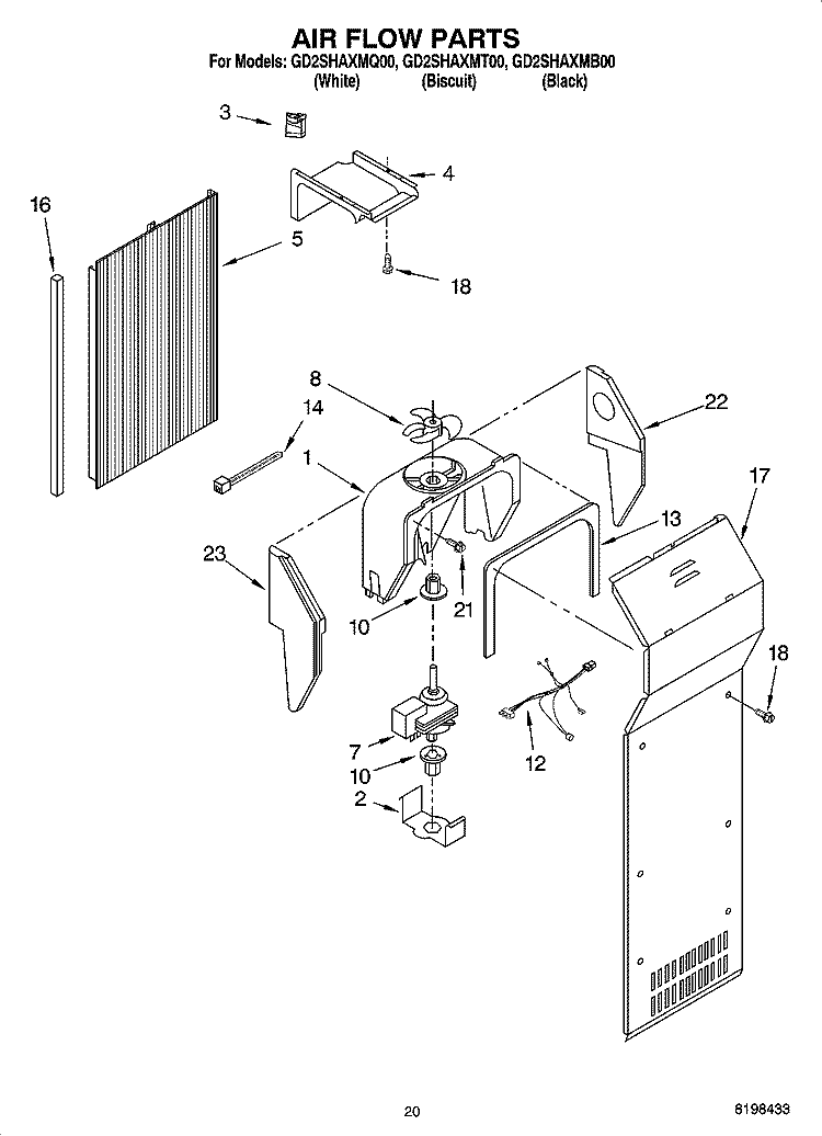 AIR FLOW PARTS, PARTS NOT ILLUSTRATED Diagram and Parts List for GD2SHAXMQ00  Whirlpool Refrigerator