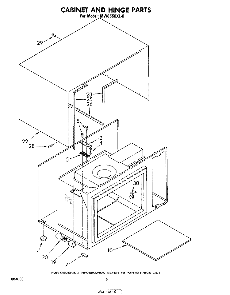 CABINET AND HINGE Diagram and Parts List for MW8550XL0  Whirlpool Microwave