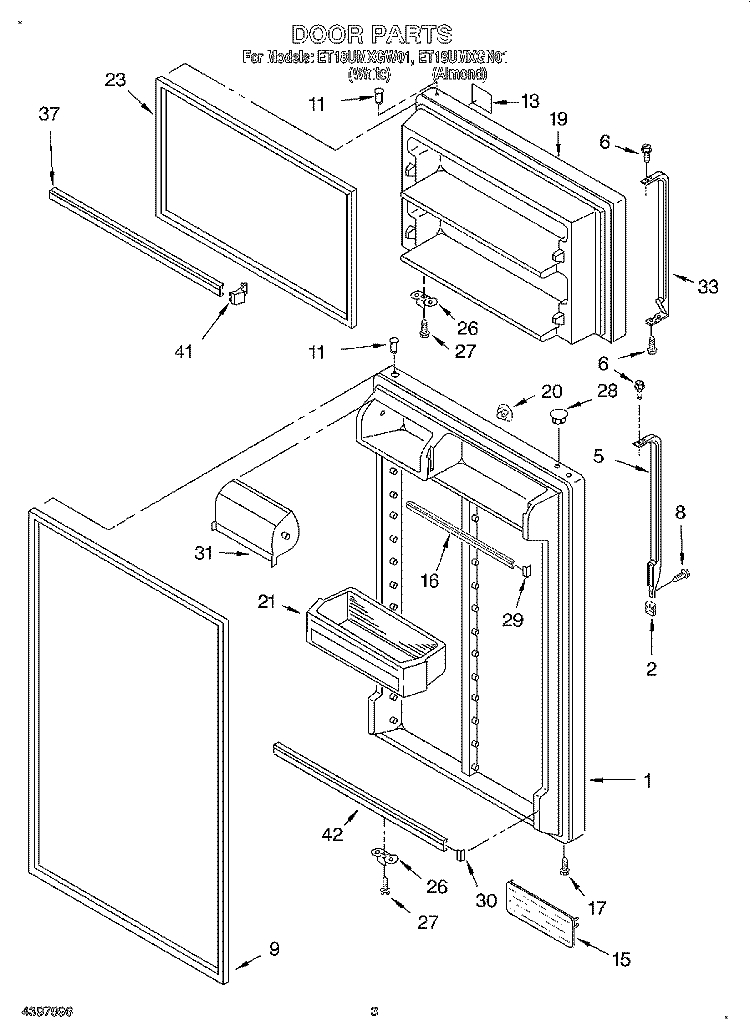 DOOR Diagram and Parts List for ET18UMXGN01  Whirlpool Refrigerator