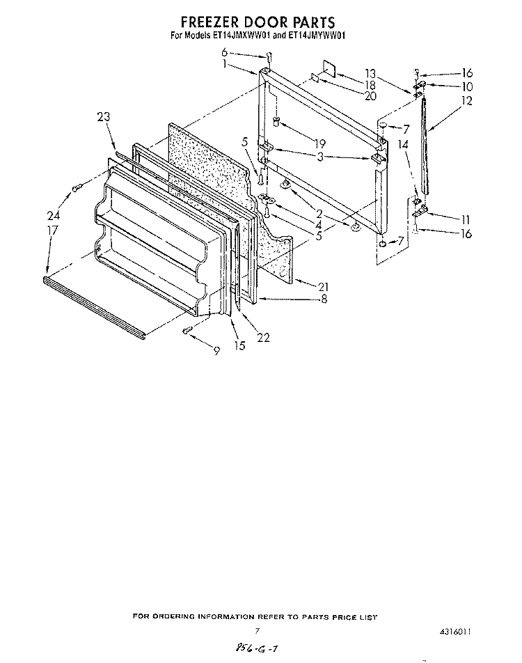 FREEZER DOOR Diagram and Parts List for ET14JMXWW01  Whirlpool Refrigerator