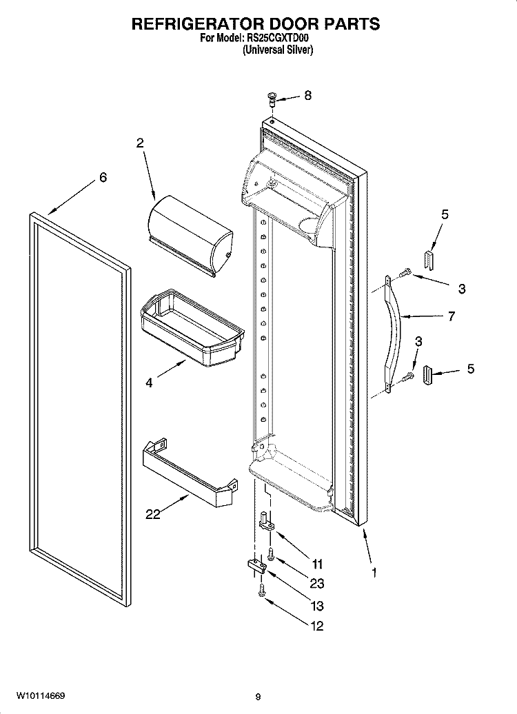 REFRIGERATOR DOOR PARTS Diagram and Parts List for RS25CGXTD00  Roper Refrigerator